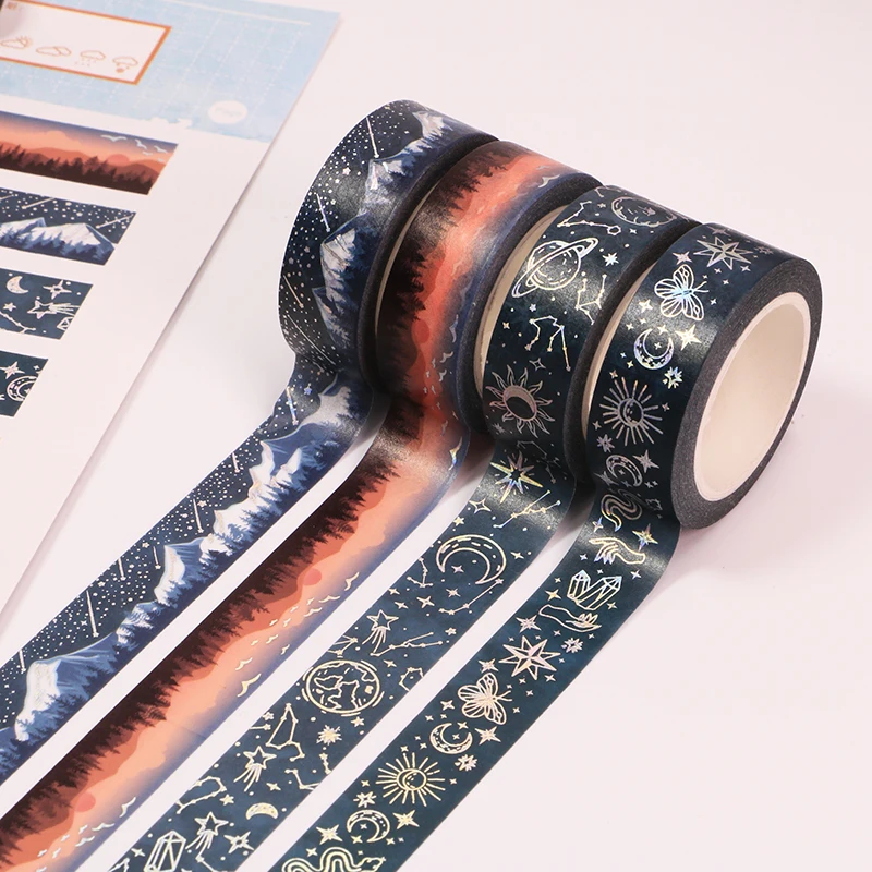 NEW 1x Decorative Silver Galaxy Mountains Retro Stamps Washi Tapes Set Scrapbooking Planner Adhesive Masking Tape Cute Papeleria