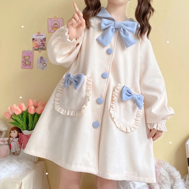 Cappotto di lana uniforme originale JK colletto da marinaio cappotto da ragazza morbido e Trench autunno inverno confezione kawaii lolita