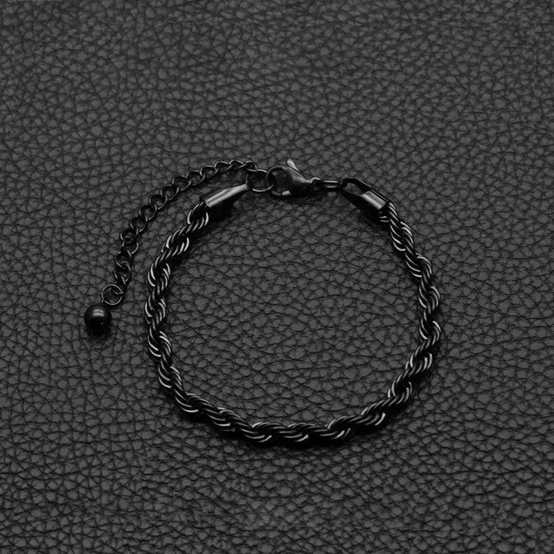 5mm Gold Black Silver Color Stainless Steel Twisted Rope Chain Bracelet Men\'s Titanium Steel Jewelry Length Drop Ship
