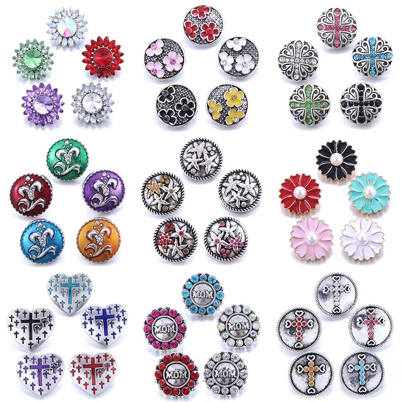 10pcs/lot Wholesale Snap Button Jewelry Mixed 18mm Snap Button with Crystal Rhinestone Button for 18mm Snap Bracelets Bangles