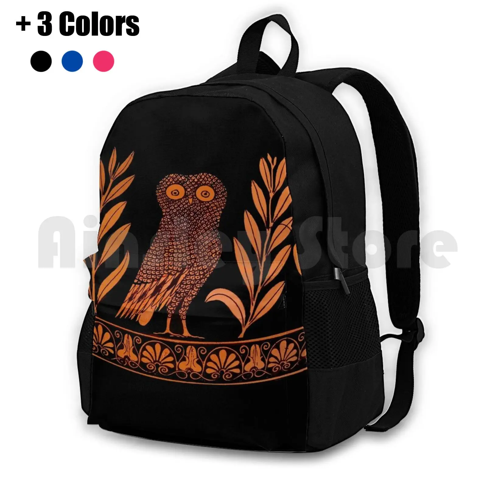 Attic Red-Figure Kalpis Owl Athena Olive Outdoor Hiking Backpack Waterproof Camping Travel Attic Red Figure Kalpis Owl Athena