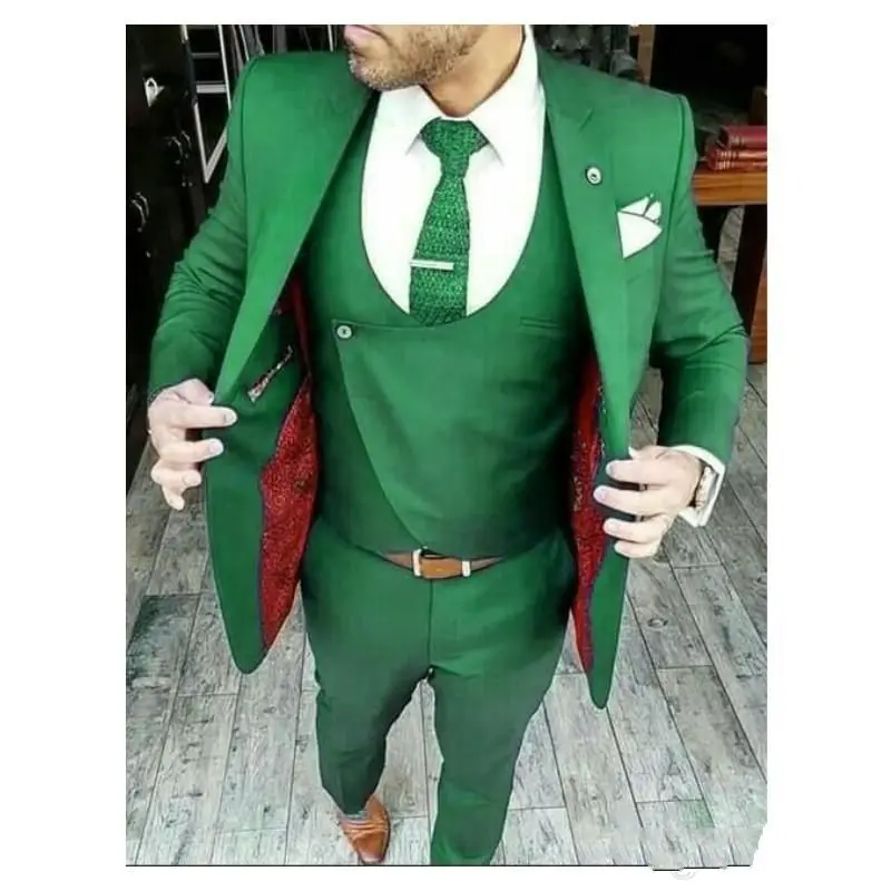 

New Design Green Groom Tuxedos Best Man Suit Mens Wedding Suits Bridegroom Business Suits (Jacket+Pants+Vest)