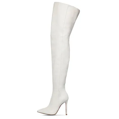 

Spring Autumn White Leather Sexy Ladies Thin High Heels Over knee Boots Women Stretch Stiletto thigh booties Big US Size 12 14