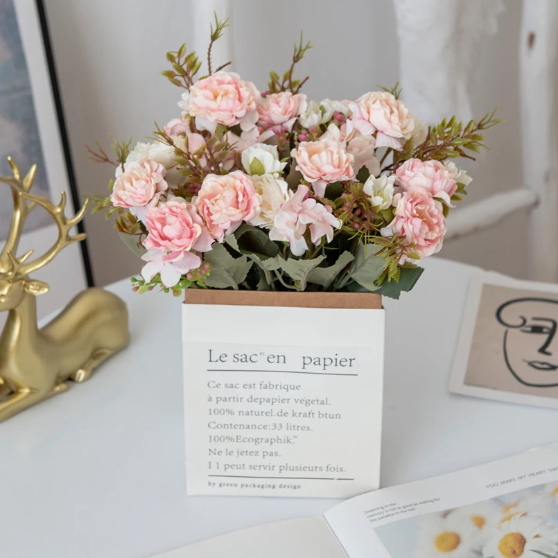 Mini-Seiden-Teerosenknospen, künstliche Pflanzen für die Vase, für Zuhause, Silvester, Weihnachtsdekorationen, Hochzeit, Brautstrauß, Kunstblumen – Detail 1