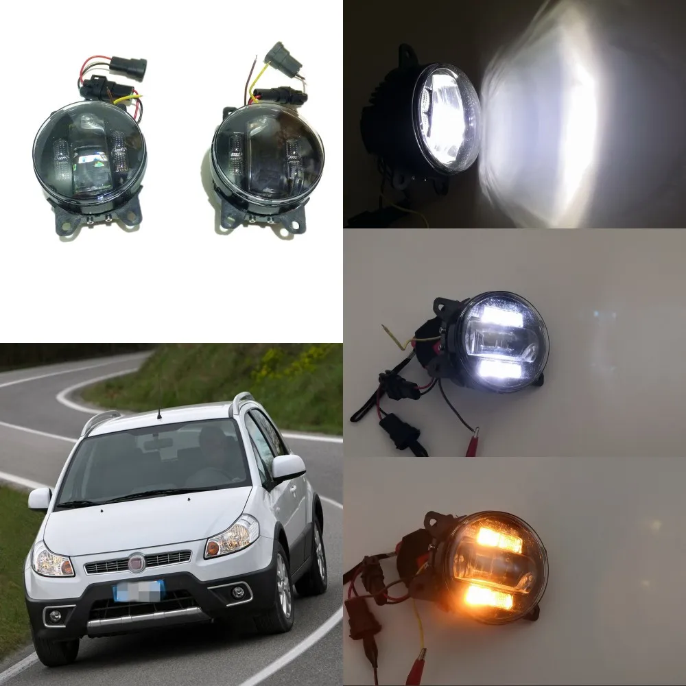 July King 6000k 3000LM LED Fog Lamp Case for Fiat Sedici 2006/06-2014/10, 20W Lens Fog Lamp + 6W DRL+ 4W Yellow Turn Signals