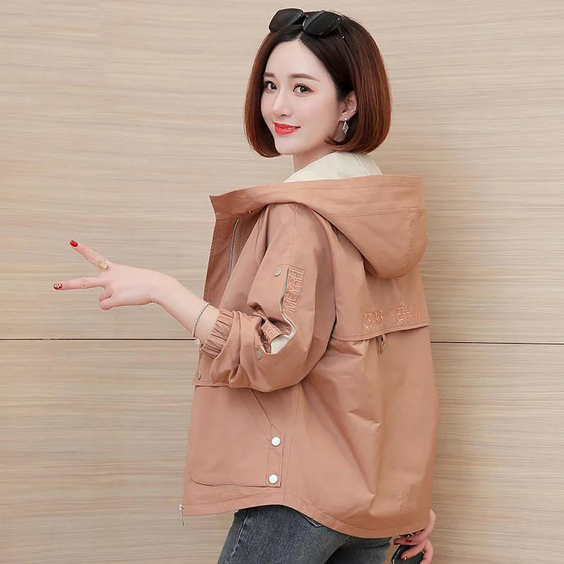 

2022 New Autumn Women's Jackets Long Sleeve Causal Windbreaker Female Hooded Basic Coats Loose Outwear P896