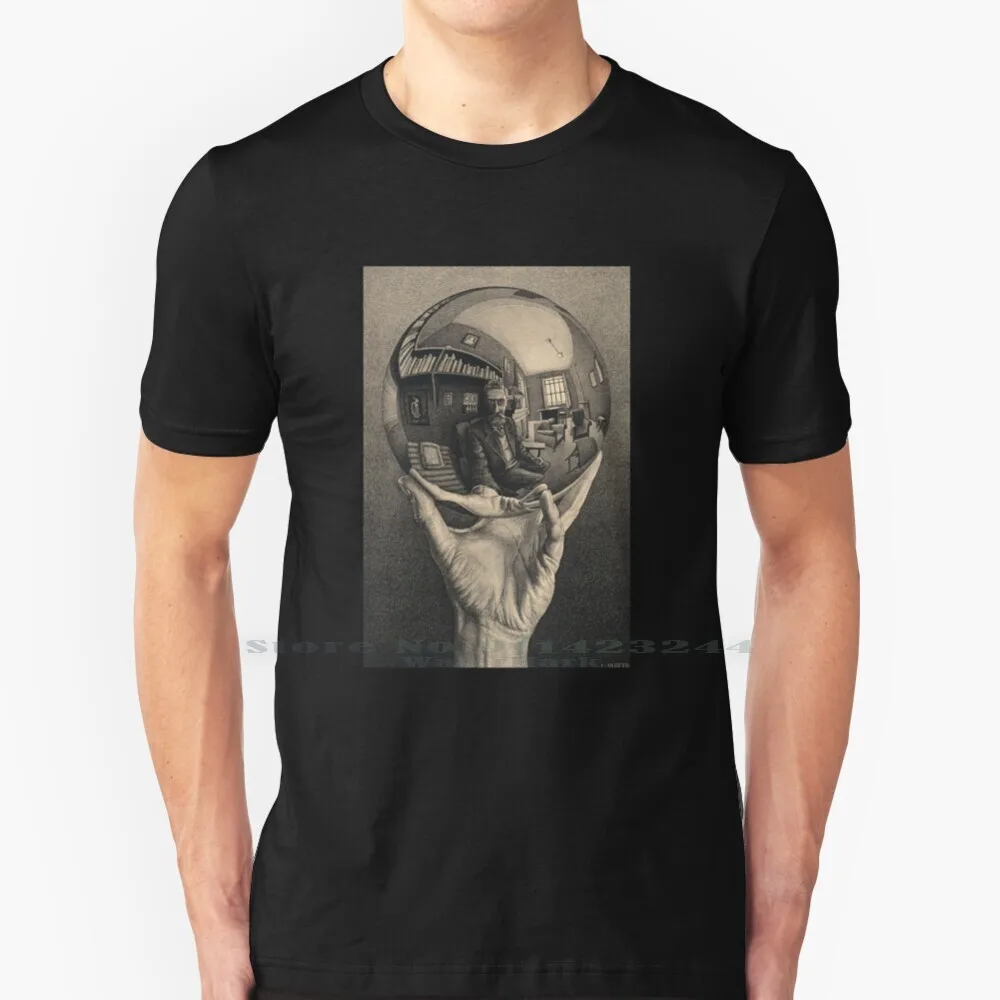 Escher Reflected Ball 100% Cotton T Shirt Escher Painter Illustrator Carving Wood Ink Infinity Weird Twisted Artist Dutch New