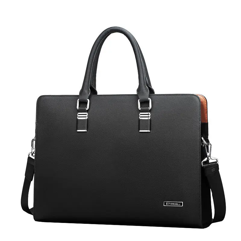 Business Men Genuine Leather Briefcase Bag Computer File Package Shoulder Messenger Bag High Quality 14 inch Laptop Briefcases