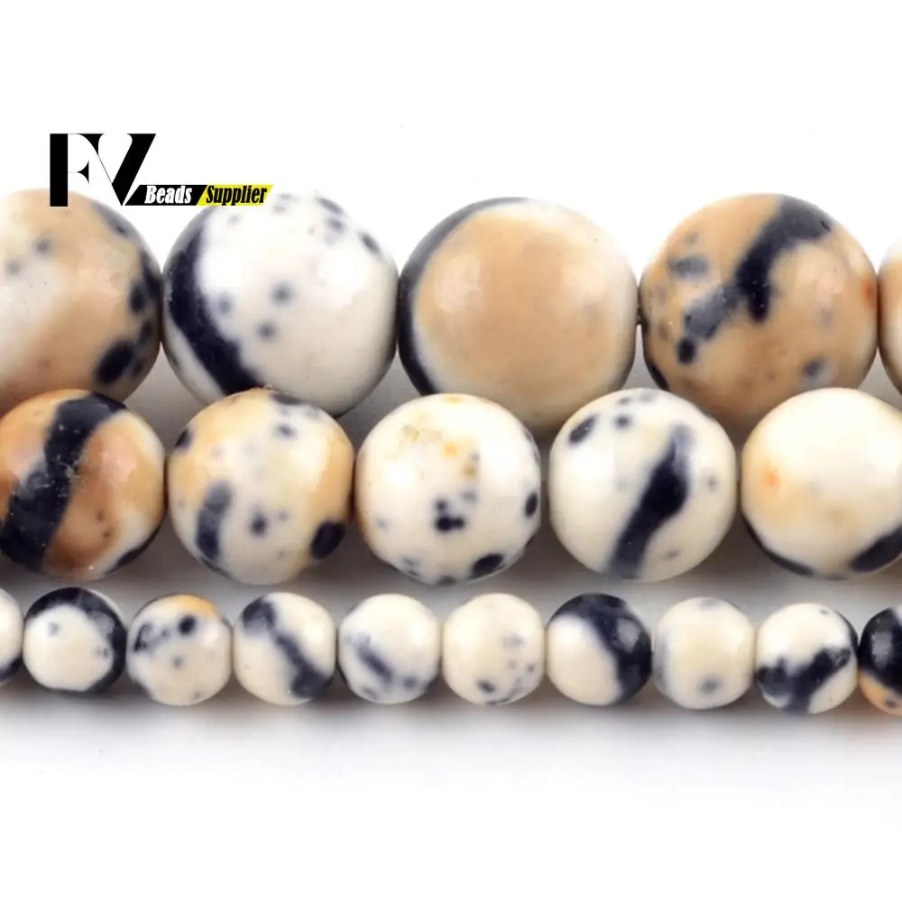 Natural Black White Spot Rain Flower Beads Round Loose Spacer Beads For Jewelry Making Diy Bracelets Necklace 4/6/8/10/12mm 15“