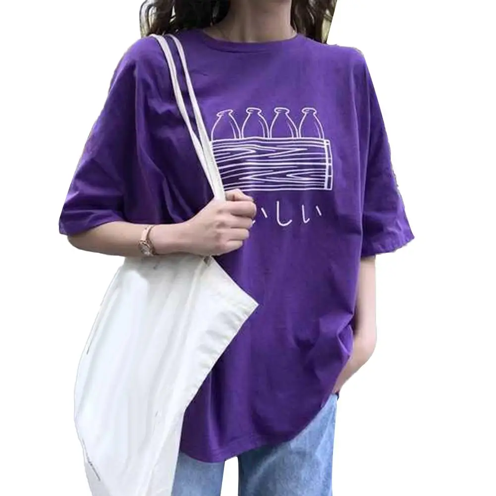 

Women T-shirt Short Sleeve Tees Summer Bottle Print Oversize Short Sleeve O Neck T-shirt