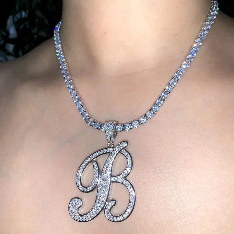 Collana Iniziale In Argento Sterling 925 Con Lettera Corsiva E Rosa Gialla - Regalo Personalizzato Donna