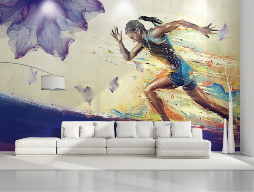 Custom 3d wallpaper mural gym running oil painting TV background wall paper