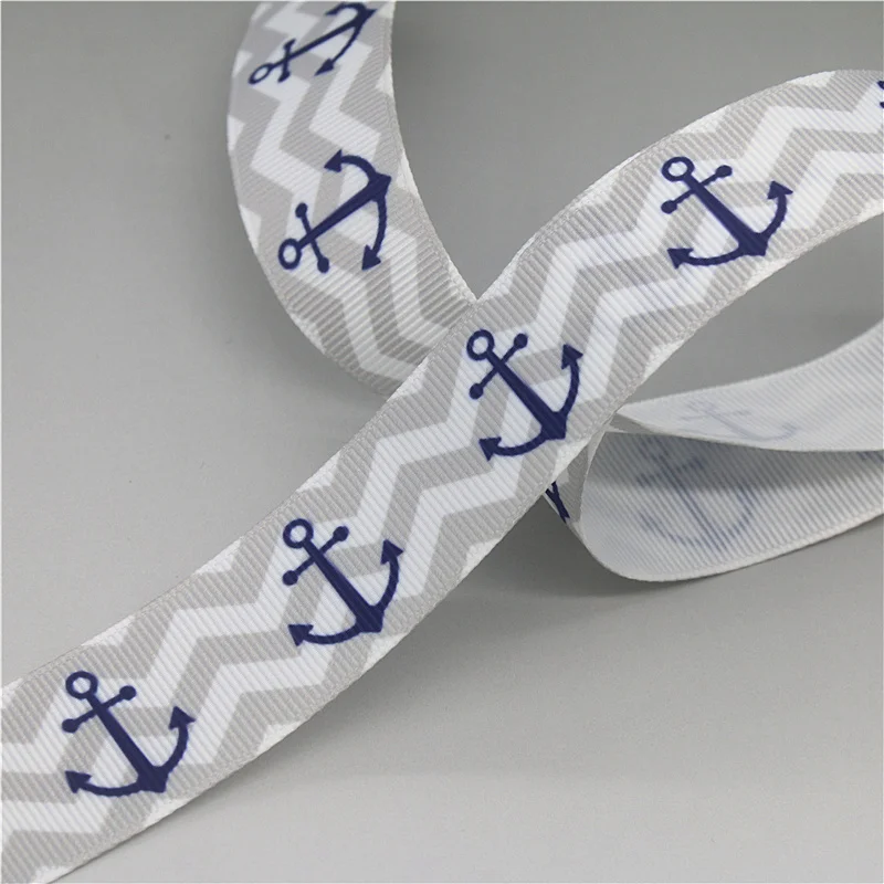 DHK 7/8\'\' 5yards Navy Anchor Sea Boat Printed Grosgrain Ribbon Accessory Hairbow Headwear Decoration DIY Wholesale OEM C1976