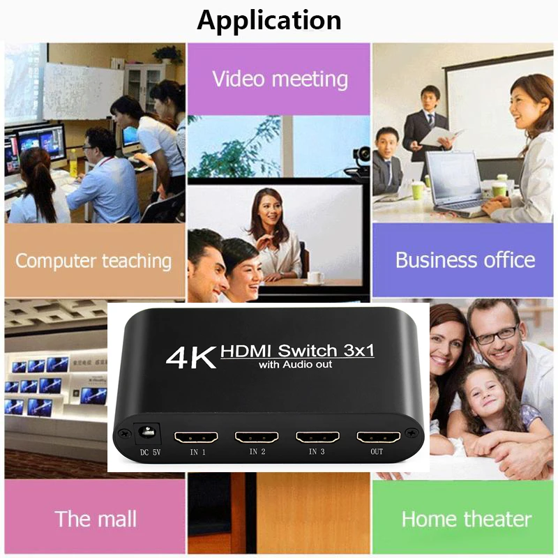 Hdmi 4k, 3x1, 3 a 1, 1080p, extractor de audio con audio remoto, salida spdif para tv, pc, proyector, cámara