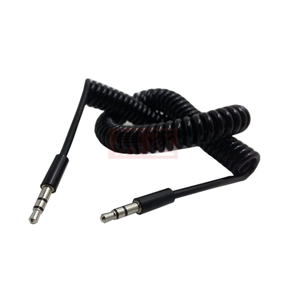 Cabo de áudio macho para macho, fone de ouvido jack preto 3/10tf de 4 polos enrolado com mola 3.5mm, cabo auxiliar de áudio com microfone