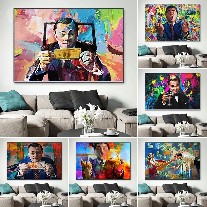 

Street Graffiti Leonardo Money Dollar Wolf of Wall Street Posters and Prints Canvas Painting Pictures for Living Room Home Decor