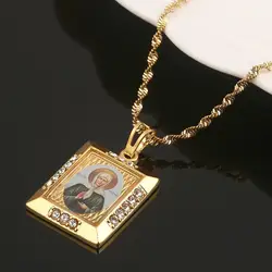 Russia Blessed Matrona of Moscow Pendant Necklaces Gold Color Catholicism Orthodox Virgin Mary Chain Jewelry