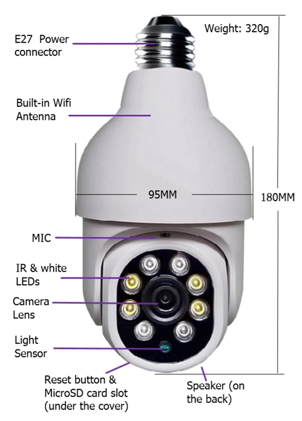 3mp Wifi Camera Outdoor with E27 Light LED Bulb Full Color Night Vision Two Way Talk Auto Track Video Surveillance Ycc365plus