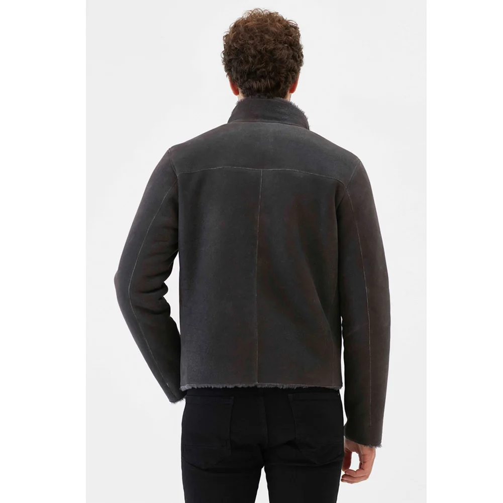 Veste de moto en peau de mouton pour homme, manteau court en fourrure de dinde, 2019