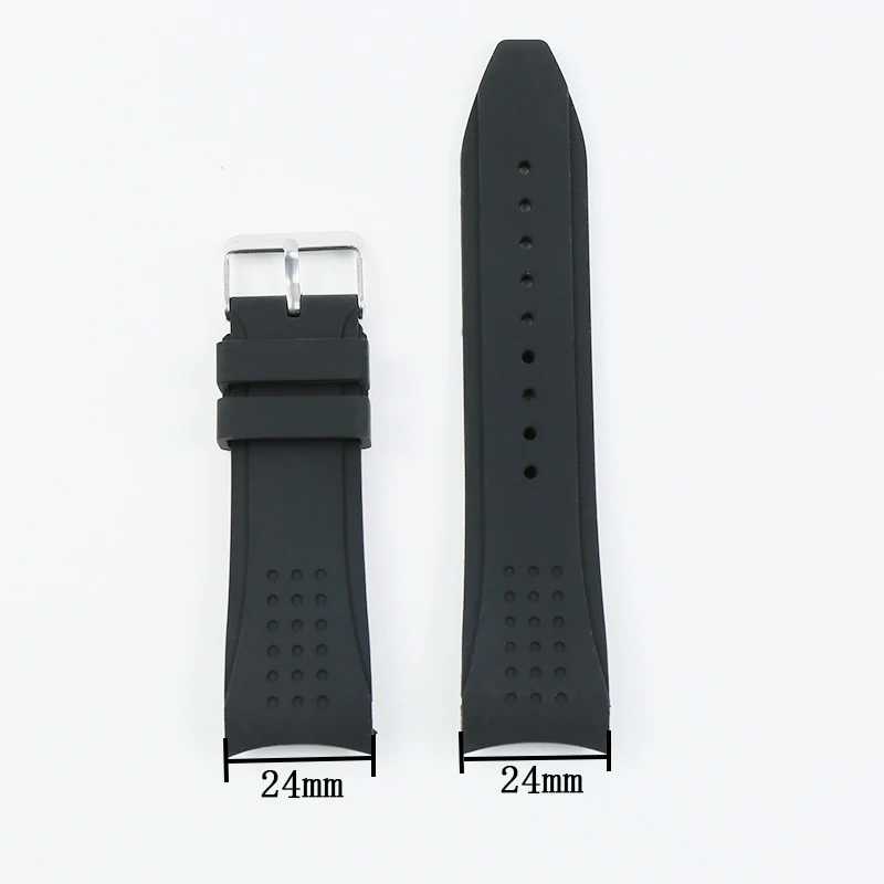 Silicone Strap 24mm Elbow Watch Strap Watch Accessories Rubber Strap Pin Buckle Men\'s and Women\'s Sports Waterproof Strap