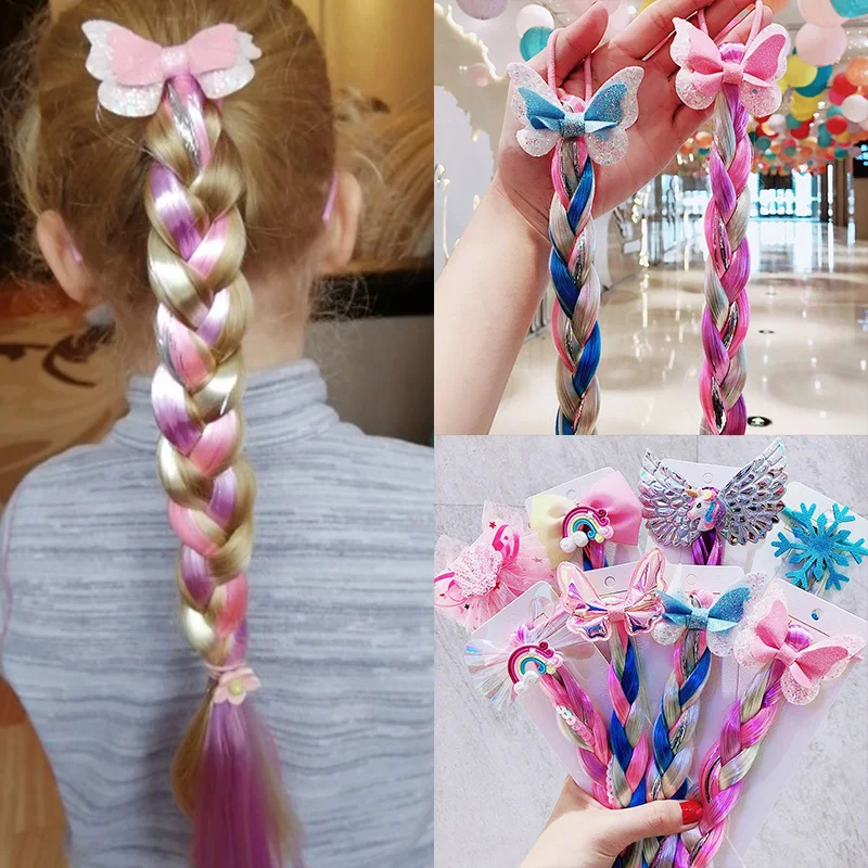 Mädchen Niedlichen Cartoon Bogen Schmetterling Bunte Braid Stirnband Haar Schmücken Pferdeschwanz Halter Haar Krawatte Gummibänder Haar Zubehör