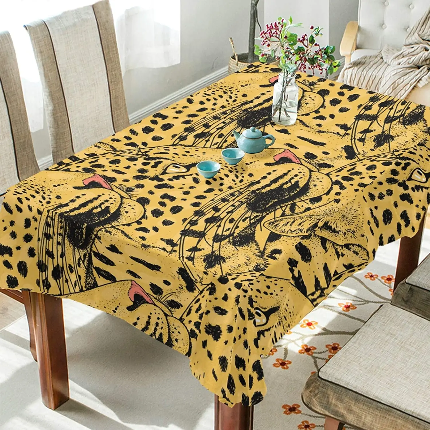 

Leopard Face Tattoo Rectangle Table Covers For Dinner Party