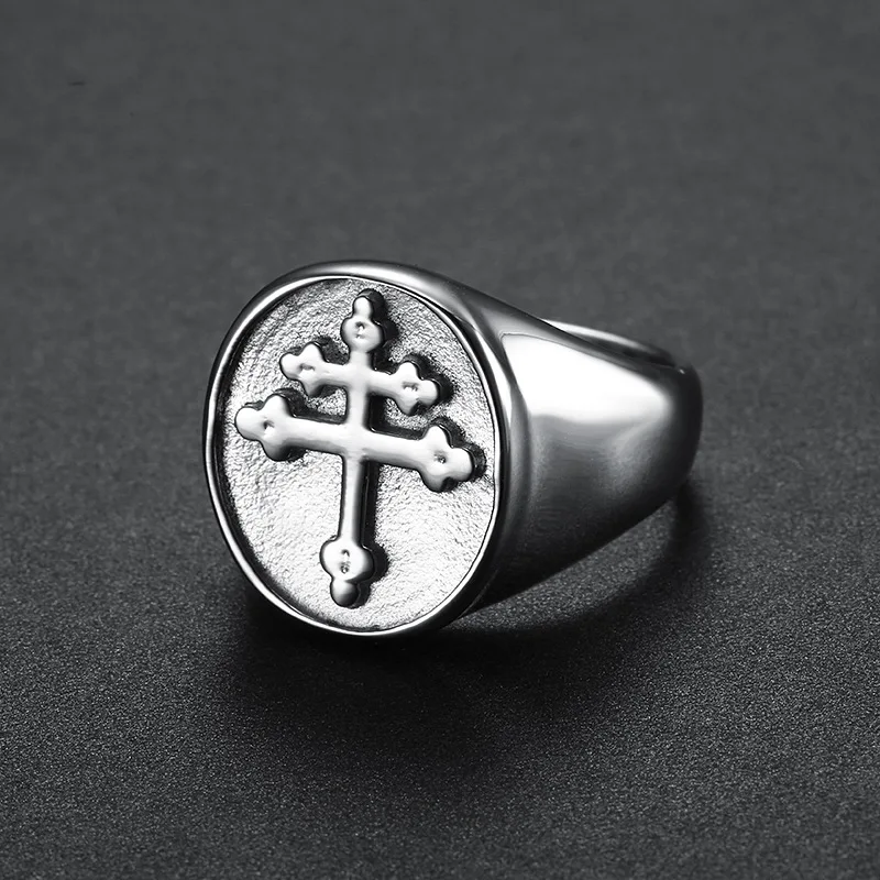 European and American personality new cross titanium steel ring men\'s retro punk ring