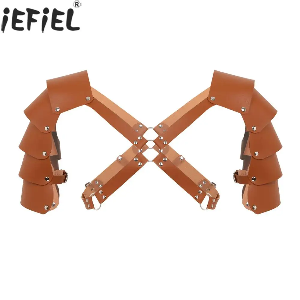 

Men Faux Leather Body Chest Harness Belt with Shoulder Armors Buckles Erotic Lingerie Pole Dance Top Gay Cosplay Sexy Costumes