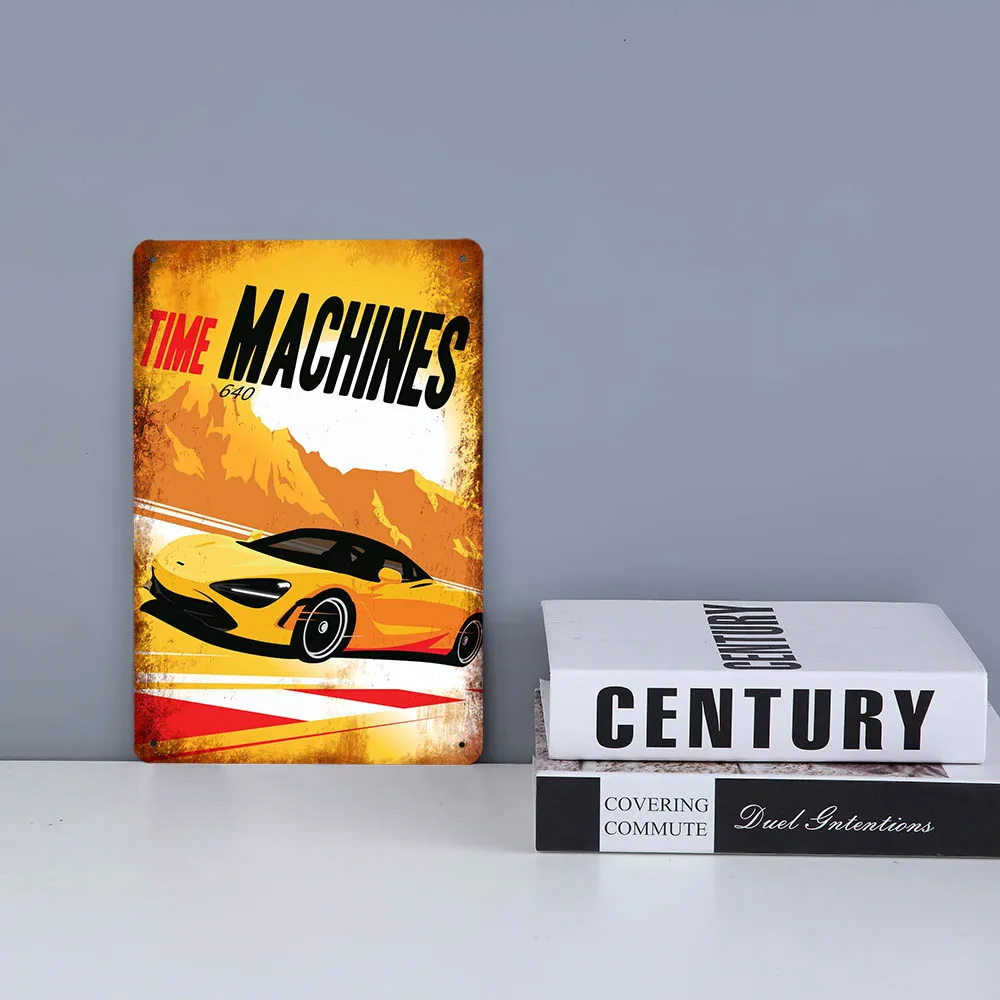 Time Machines Vintage Racing Car Metal Tin Painting Poster Signs Decoration Garage Arena Man Cave Retro Plate Home Decor 20x30cm