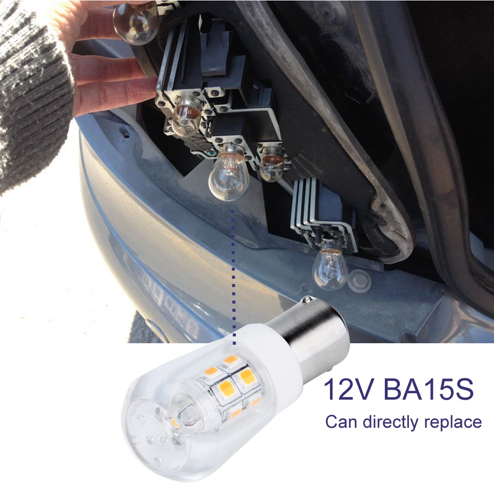 2PCS 3W LED BA15S LED Bulbs Turn Signal Reverse Brake Light LED 12V Automobiles Lamp 3000K Warm White