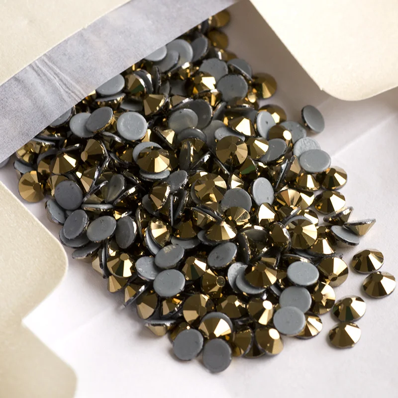 YANRUO Strass Gold Aurum Strass Hot Fix Kristall Goldene Farbe Hotfix Wärme Eisen auf Kleid Schuhe Glas Nähen Strass – Detail 6