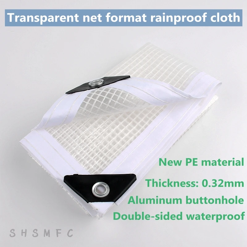 

0.32mm Tarpaulin PE Film Balcony Garden Transparent Net Format Rainproof Cloth Flower Plants Shelter Visible Shade Sails