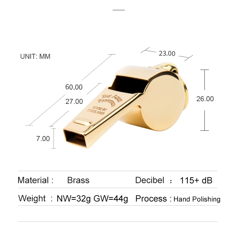 ACME 58.5 Referee Coach Whistle Brass Material Golden Color High Grade Hand Polished Rugby Sports Competition Whistle