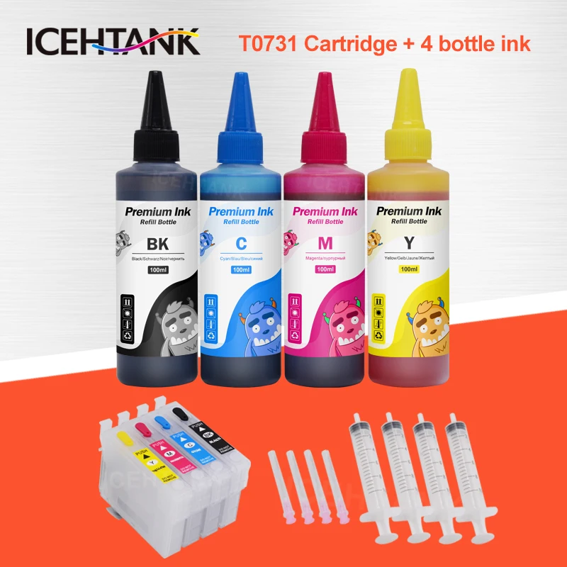 ICEHTANK T0731 Ink Cartridge For Epson Stylus CX3900 CX5900 CX4900 Printers + 4 Color Bottle 100ml For Epson Printer Refill ink