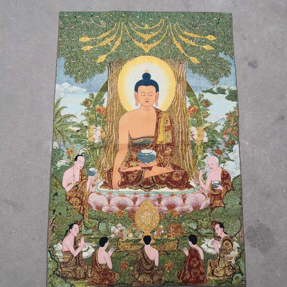 

35"Thangka Embroidery Tibetan Buddhism silk Embroidery brocade Nepal Medicine Buddha Speak Buddhist scriptures Thangkas