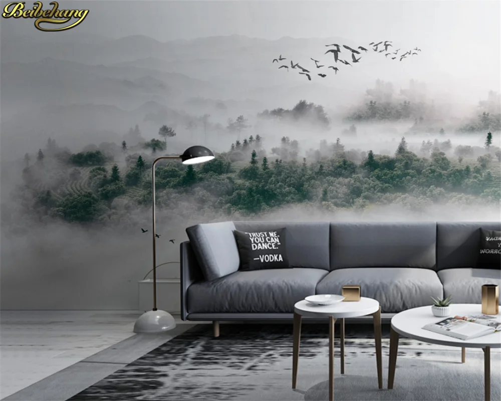 papier peint New Chinese ink landscape painting TV background wall paper living room sofa hotel 3d wallpaper bedroom mural