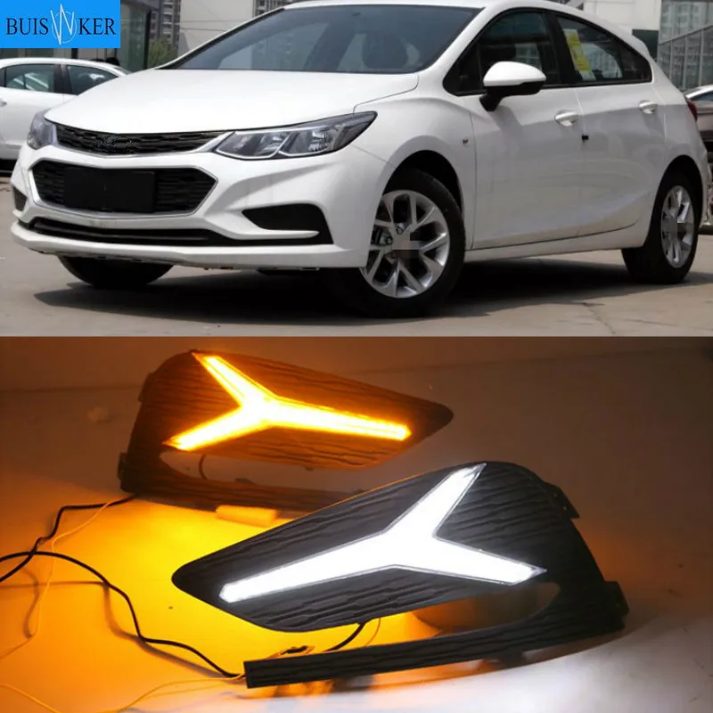 

2PCS LED Daytime Running Light For Chevrolet Cruze 2016 2017 2018 Dynamic Yellow Turn Signal Relay Waterproof Car 12V DRL Lamp