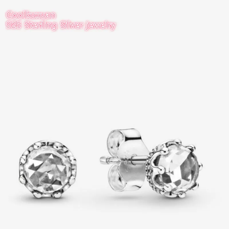 100% 925 Sterling Silver Clear Sparkling Crown Stud Earrings Original European Style Brand woman Jewelry XS2329