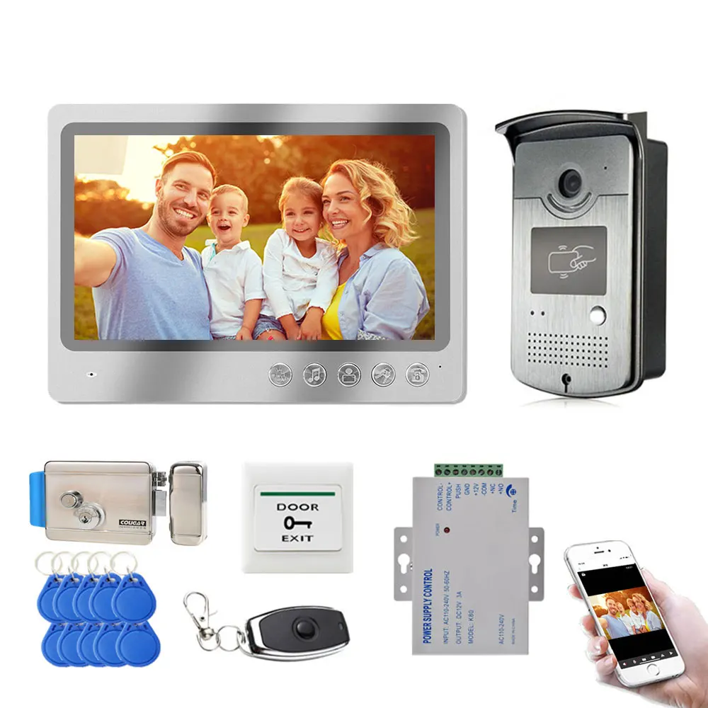 9 inch Monitor Screen Wifi Video Intercom Door phone Record System With RFID Doorbell HD Camera Phone Remote Unlock APP