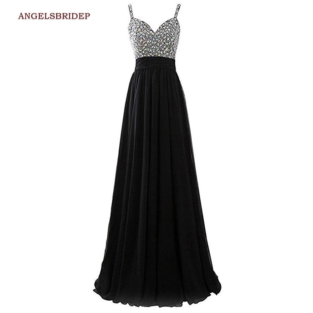 ANGELSBRIDEP Spaghetti-trägern Lange Abendkleid Party Kleider Chiffon Kristall Bodenlangen Vestidos De Festa Formale Prom Kleider