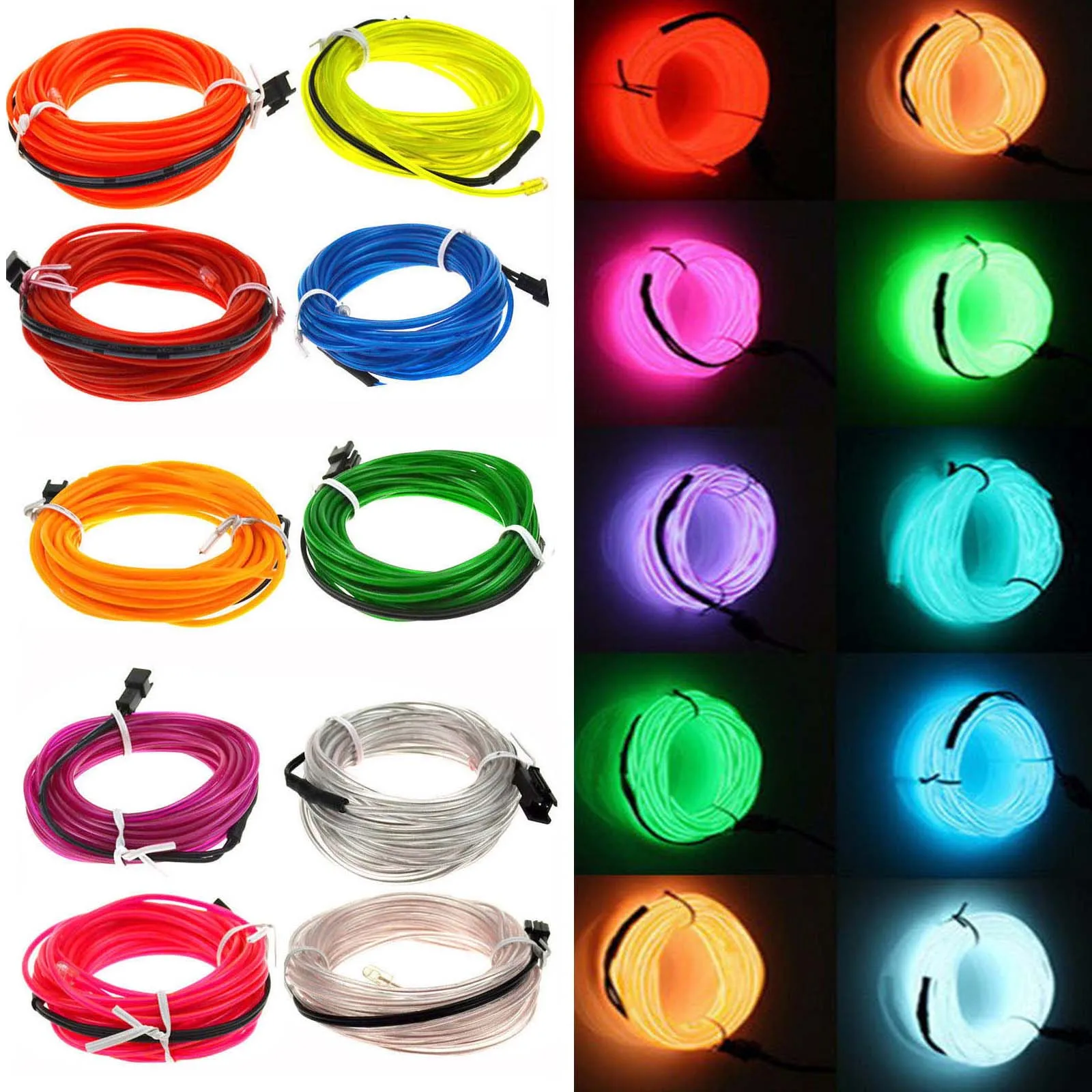 EL Wire LED Glow Light Colorful 1M 3.28ft Rope tape Cable Strip Neon Lights Shoes Clothing Car waterproof strip Lights DIY