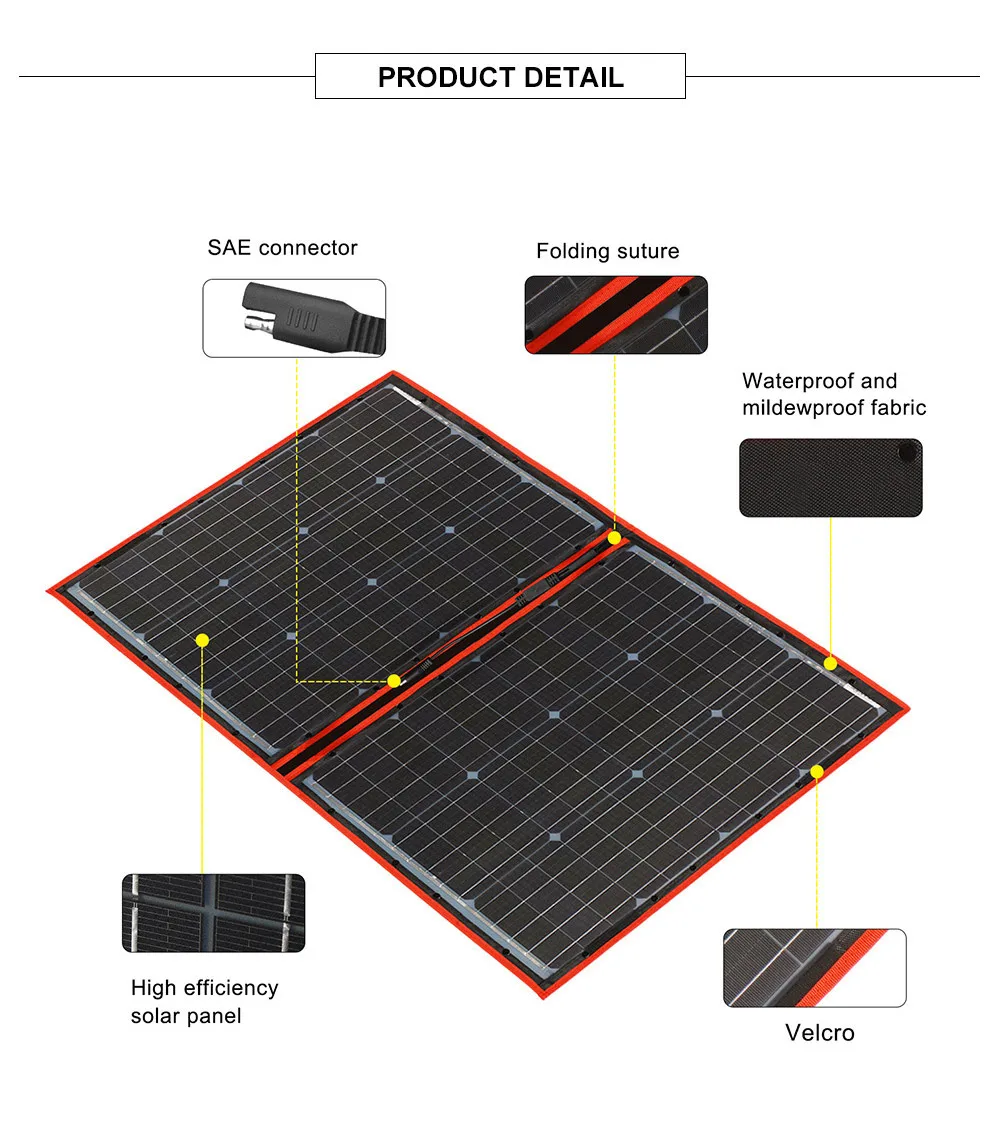 Dokio 100W (50Wx2Stk) Flexibles Faltbares Mono-Solarpanel für Reisen & Boot & Wohnmobil Hochwertiges Tragbares Solarpanel China – Detail 11