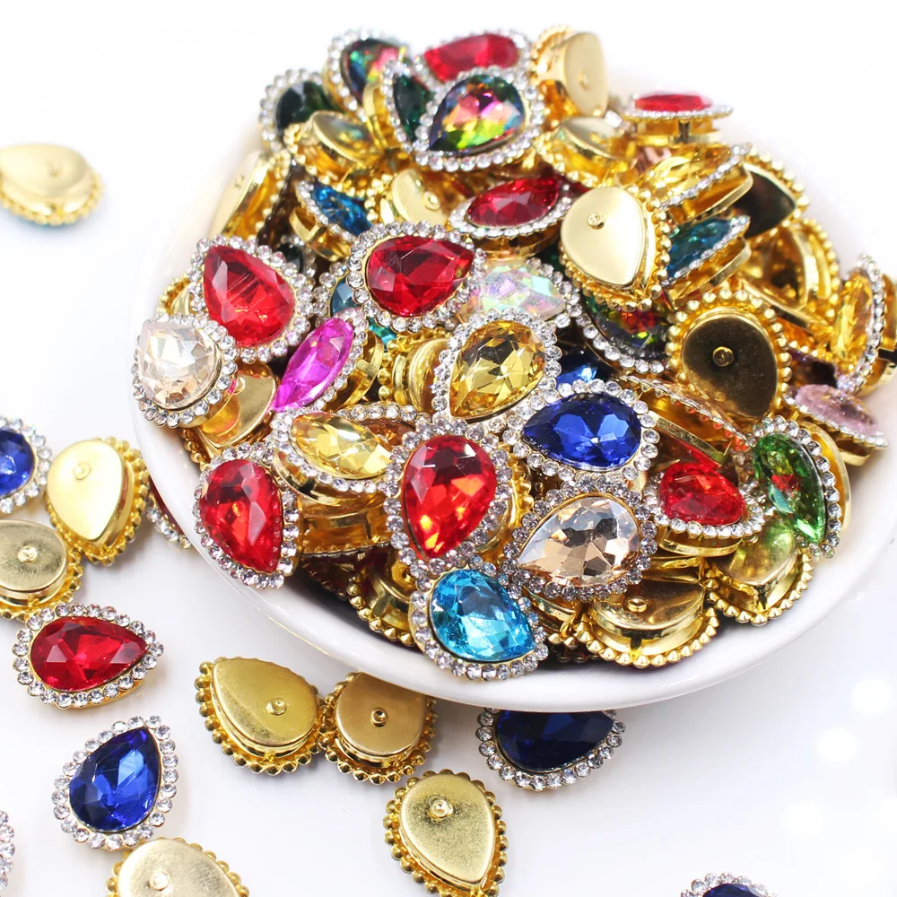 10-40 Stück aufnähbare Strass-Steine mit Goldbasis, flache Rückseite, glänzende Kristalle, Perlen, Dekoration, Knöpfe, Nähsteine, Bastelbedarf – Detail 6