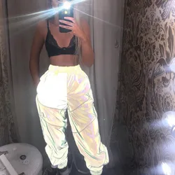 Nowa błyszcząca odblaskowa spodnie do biegania jesienno-zimowa damska na co dzień szara jednokolorowa odzież sportowa spodnie spodnie dresowe Hip Hop Harem Pants