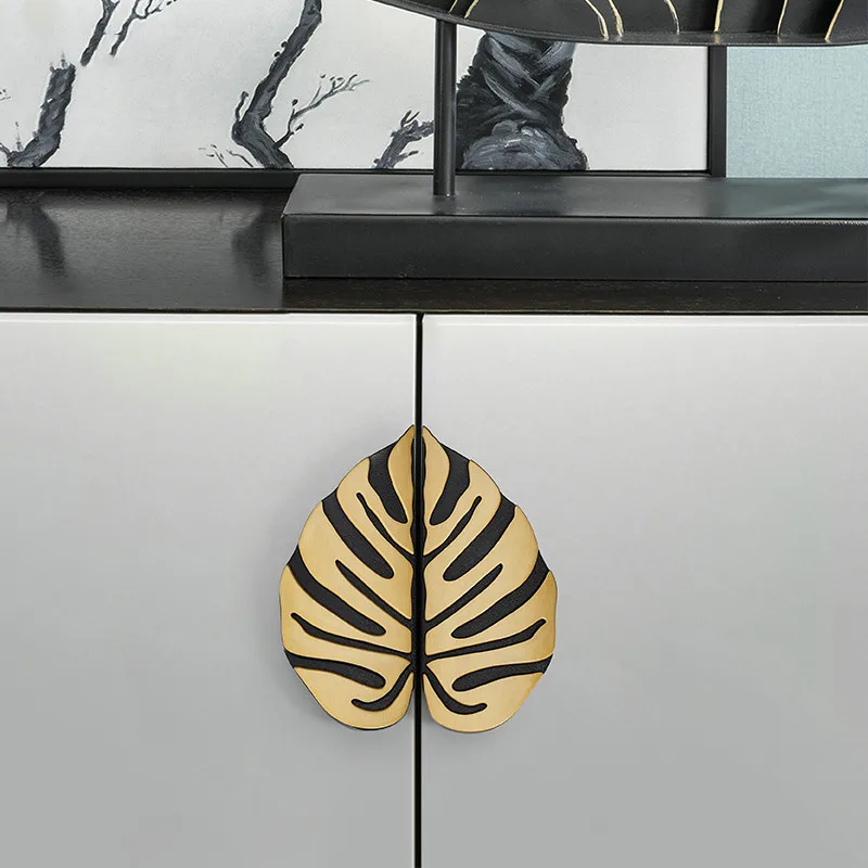 Leaf Handle Black Gold Leaves Creative Cabinet  Drawer knobs Wardrobe Door Furniture