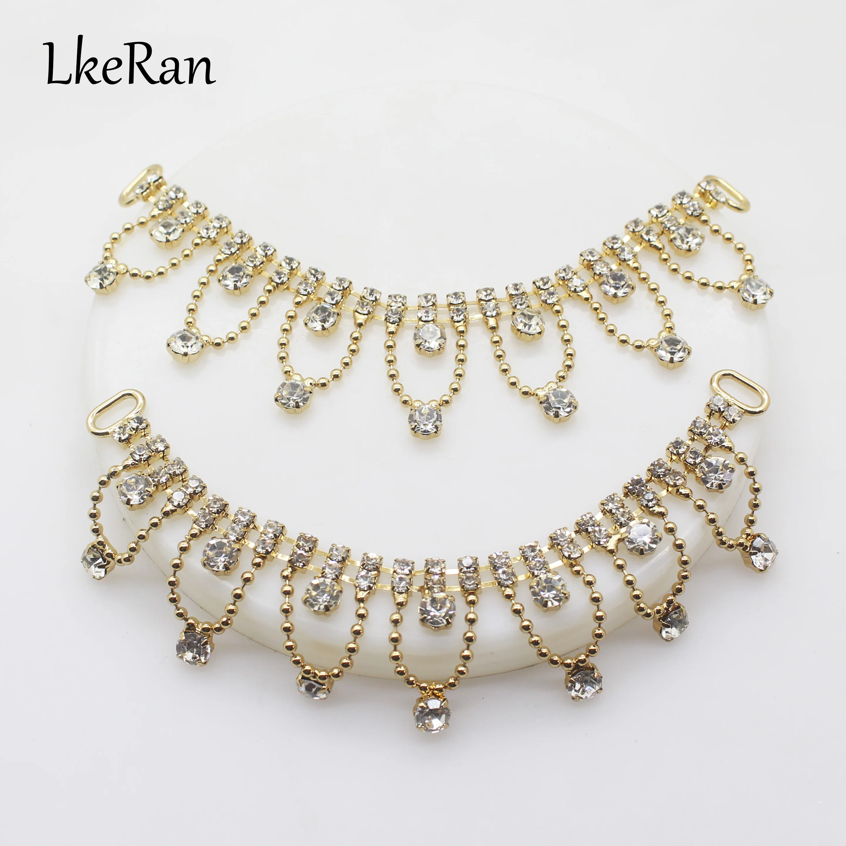 NEW 2Pcs 25mm*125mm Charm Rhinestone Bikini Connectors/Buckle Crystal Bead Chain For Swimming Wear Decoration