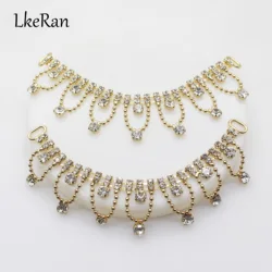 NEW 2Pcs 25mm*125mm Charm Rhinestone Bikini Connectors/Buckle Crystal Bead Chain For Swimming Wear Decoration