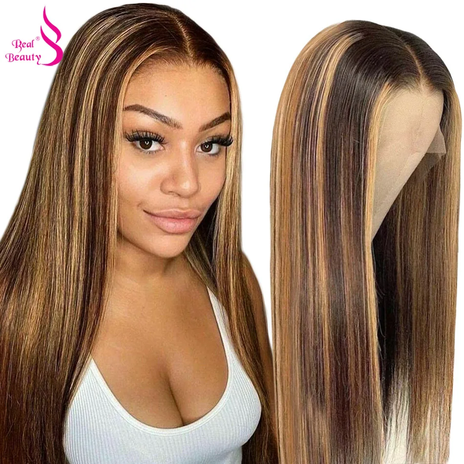 

Straight Highlight P4/27 Colored Lace Front Wigs Human Hair Pre Plucked Remy Brazilian Honey Blonde 13x4 Lace Frontal Wigs 150%