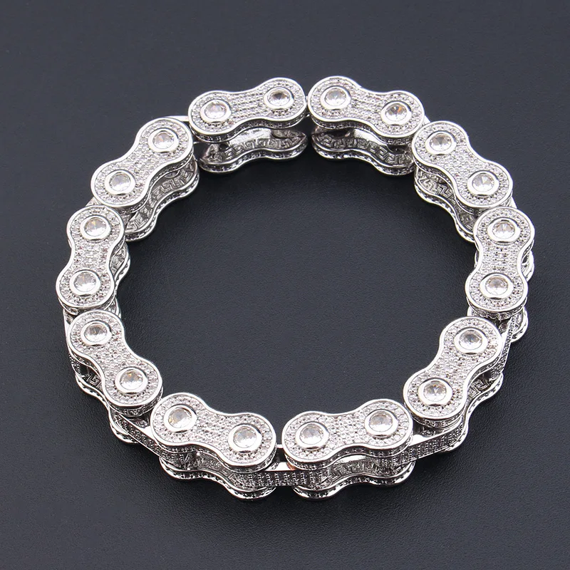 Hip Hop Bling Iced Out CZ Stone Bicycle Chain Bracelet For Men Rapper Jewelry Drop Shipping