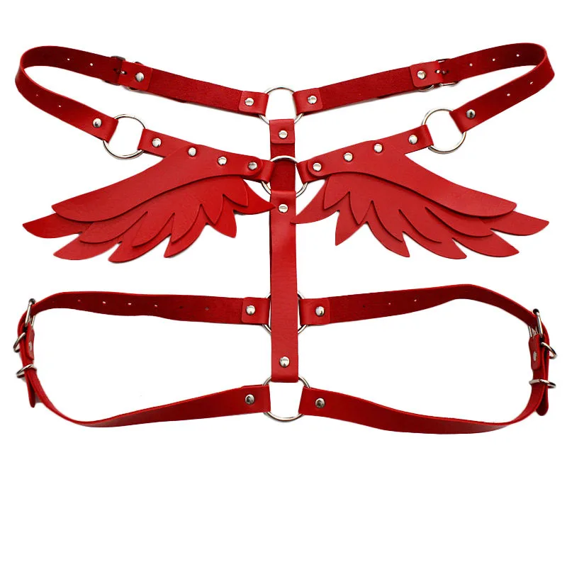 Europe and America Leather Angel Wing Sling Set Women\'s Leather Jacket Bound Body Belt Shoulder Strap Waist Belt